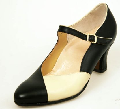 Black strap courts with cream vamp section