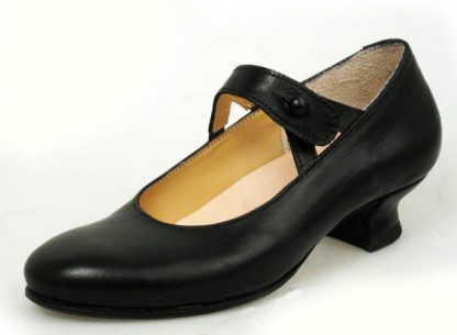 fine black calf split bar button shoe