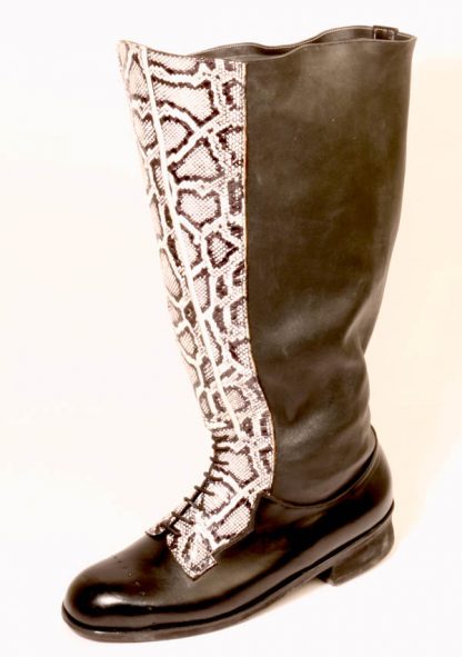 Knee length, snake skin fronted, elasticated legged boots
